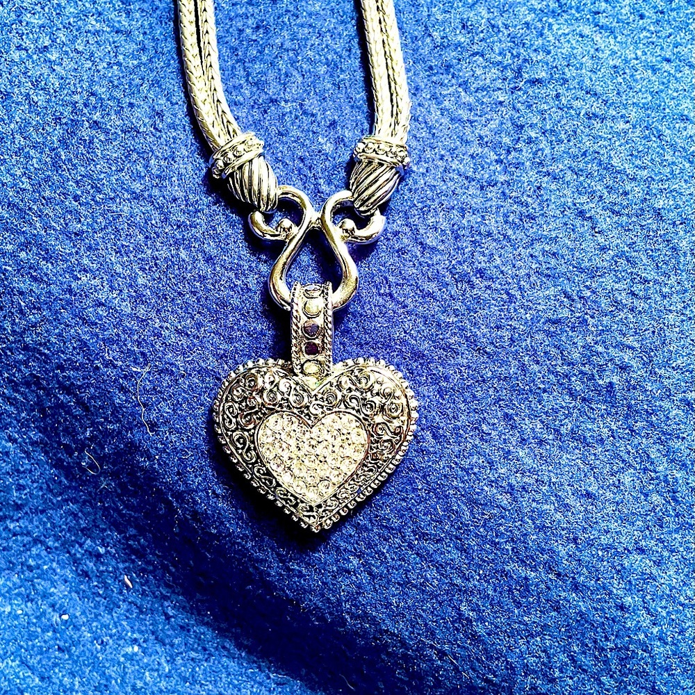 Vintage Lia Sophia “Love Dust” Heart necklace. Silver tone, Crystal & Rhinestone